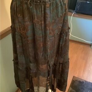 COACH Black Floral Long Silk Layered Pull On Skirt 0 NWT